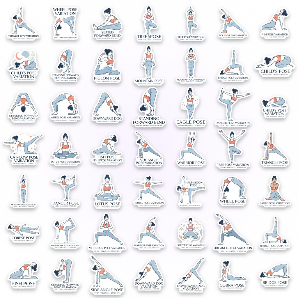 50 шт. наклеек с позами для йо – обзор и цена Yoga Fitness Journal